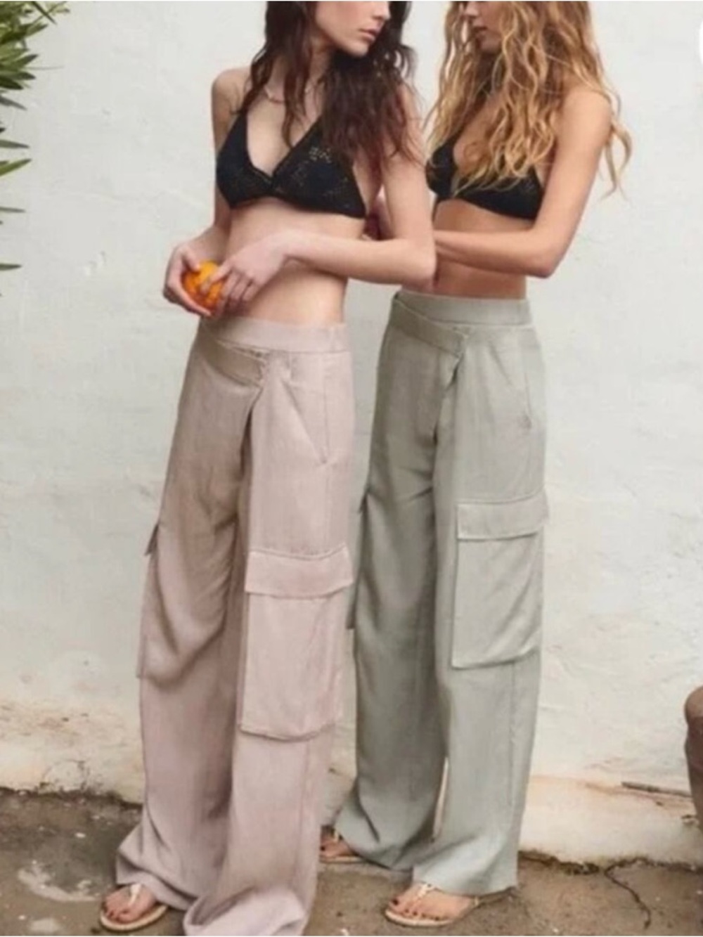 Zara wide leg criss cross asymmetrical cargo pants